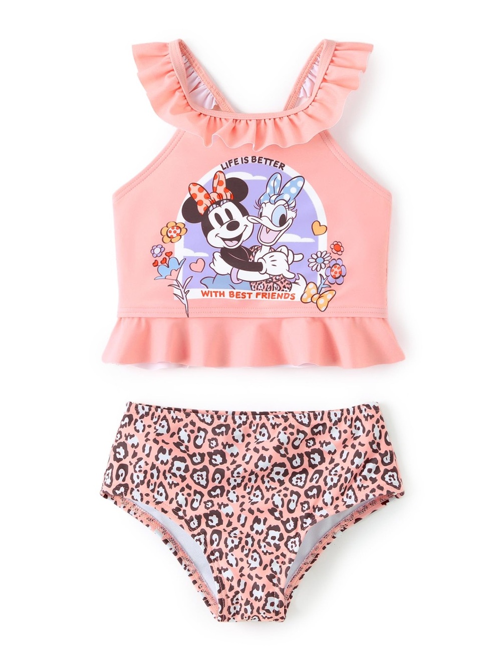 NWT 4-5Y Disney Pink Minnie & Daisy Ruffle Leopard Tankini Set